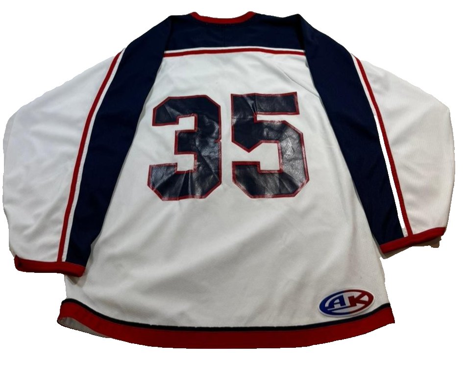 Ak Regents Transcona White Navy Red Hockey Jersey Number 35 Goalie Cut Men'S Xl