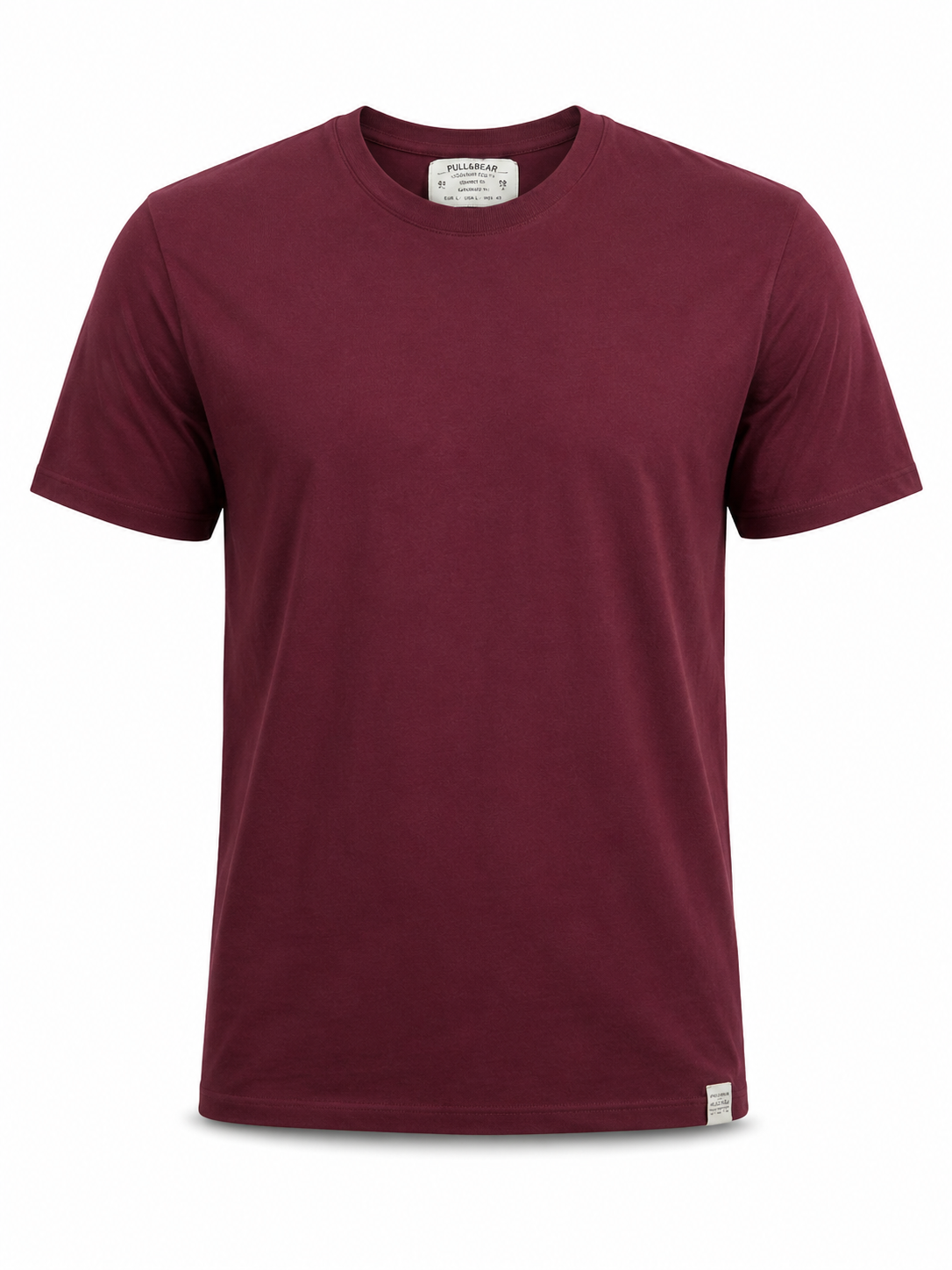 Pull&Bear Men's Burgundy Crew Neck T-Shirt Size L - Regular Fit
