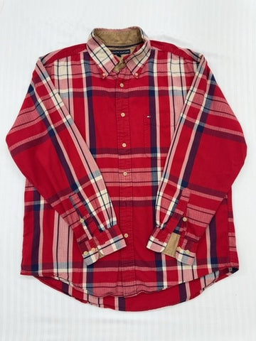 Tommy Hilfiger Men's Red Plaid Flannel Shirt Size L