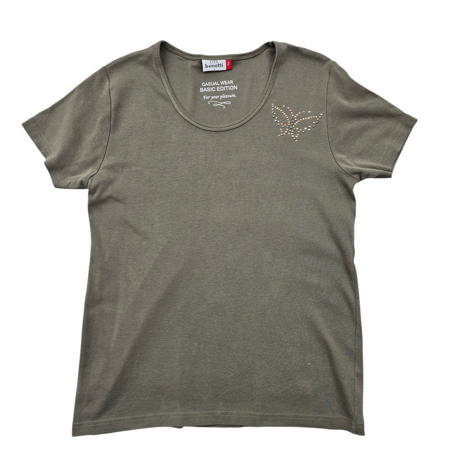 Benotti Boys L Olive Gray Rhinestone Graphic Crew Neck T-Shirt
