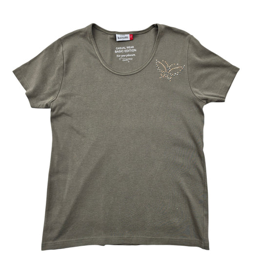 Benotti Boys L Olive Gray Rhinestone Graphic Crew Neck T-Shirt