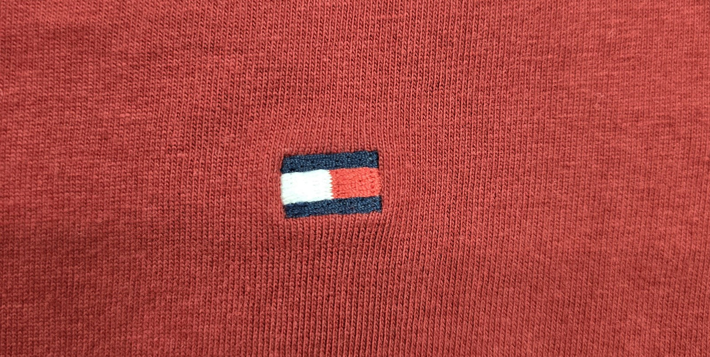 Tommy Hilfiger Men's Burgundy V-Neck T-Shirt Size L 100% Cotton Logo
