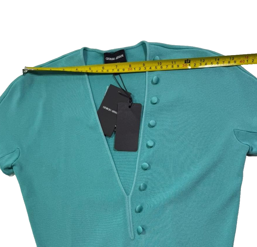 BNWT Giorgio Armani Women's Turquoise Short Sleeve Bodysuit V-Neck Size 44
