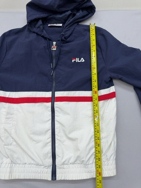 Fila Navy Striped Zip Track Hoodie Unisex Size S 100% Polyester