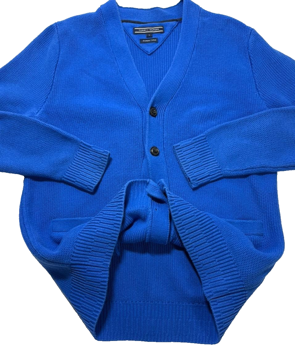 Tommy Hilfiger Men's Premium Cotton Blue Cardigan Size S Knit Sweater