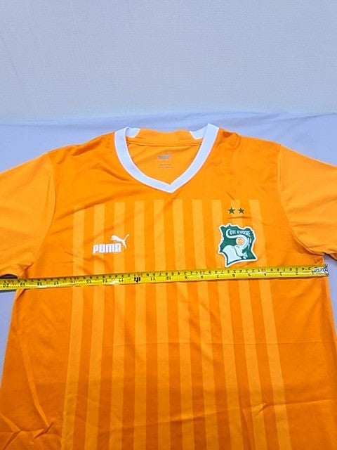 Puma Men's Orange Striped Soccer Jersey V-Neck L Drycell