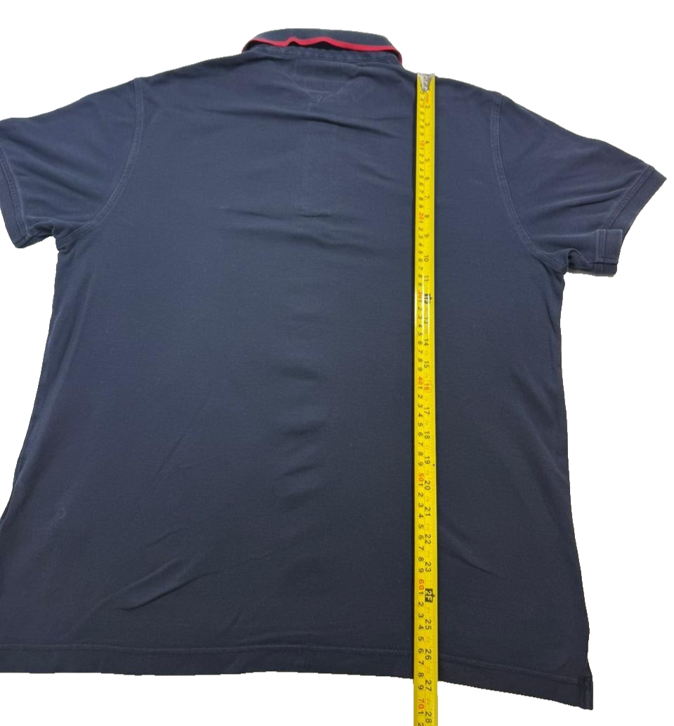 Tommy Hilfiger Men's Navy Blue Slim Fit Polo Shirt Red Trim Size XL