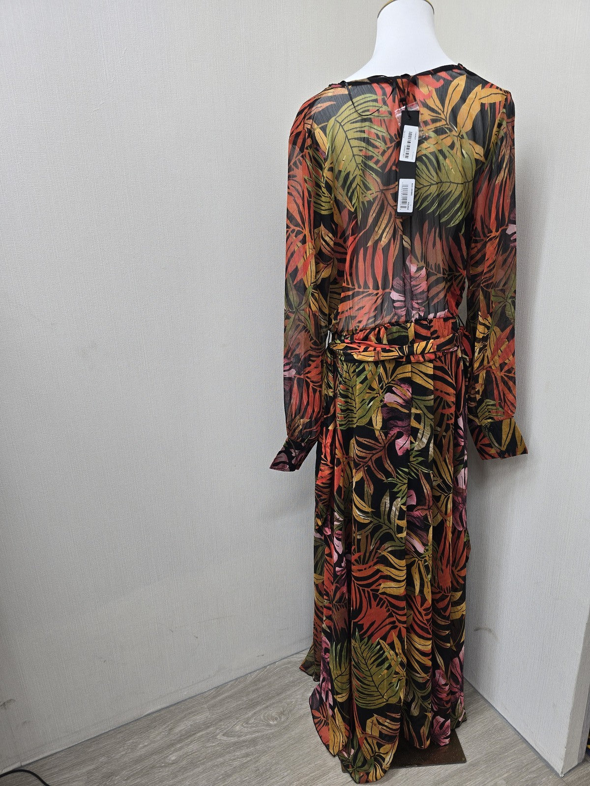 Spy Zone Exchange L Multicolor Floral Chiffon Maxi Long Sleeve V-Neck Dress