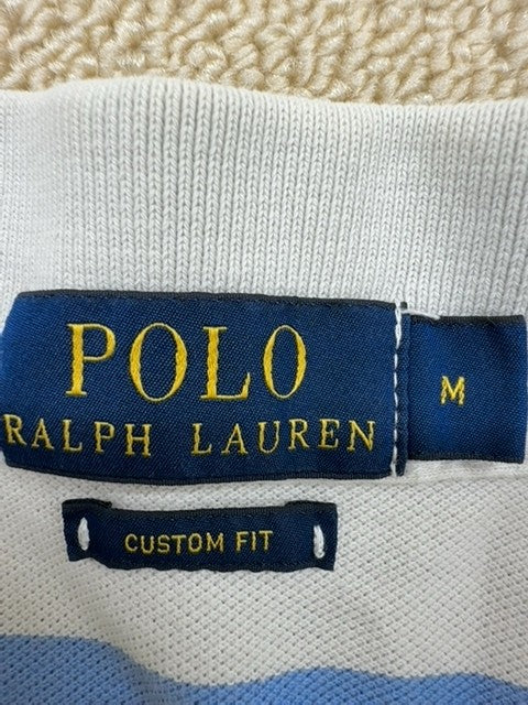 Polo Ralph Lauren Men's White Navy Stripe Short Sleeve M Custom Fit