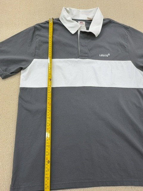 Levi's Men's Grey Striped Polo Shirt Size M Cotton Pique Casual