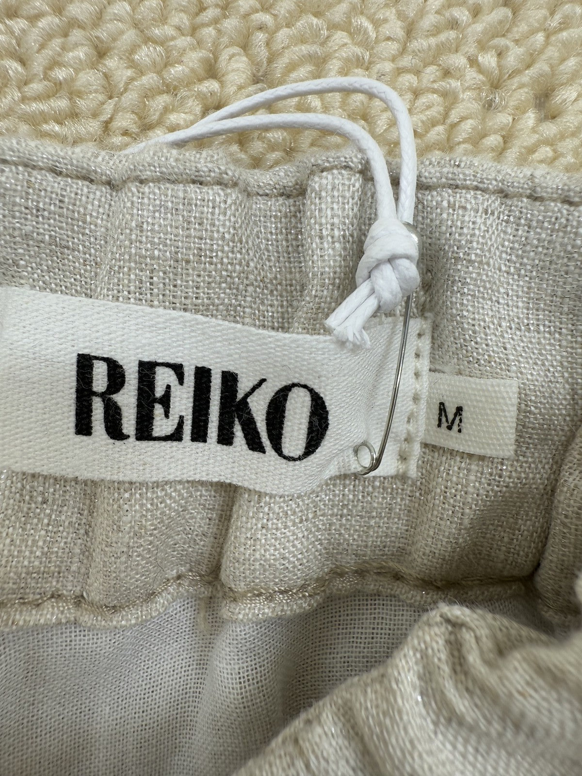 Reiko Women's Beige Linen Pants M Elastic Waist Solid Regular