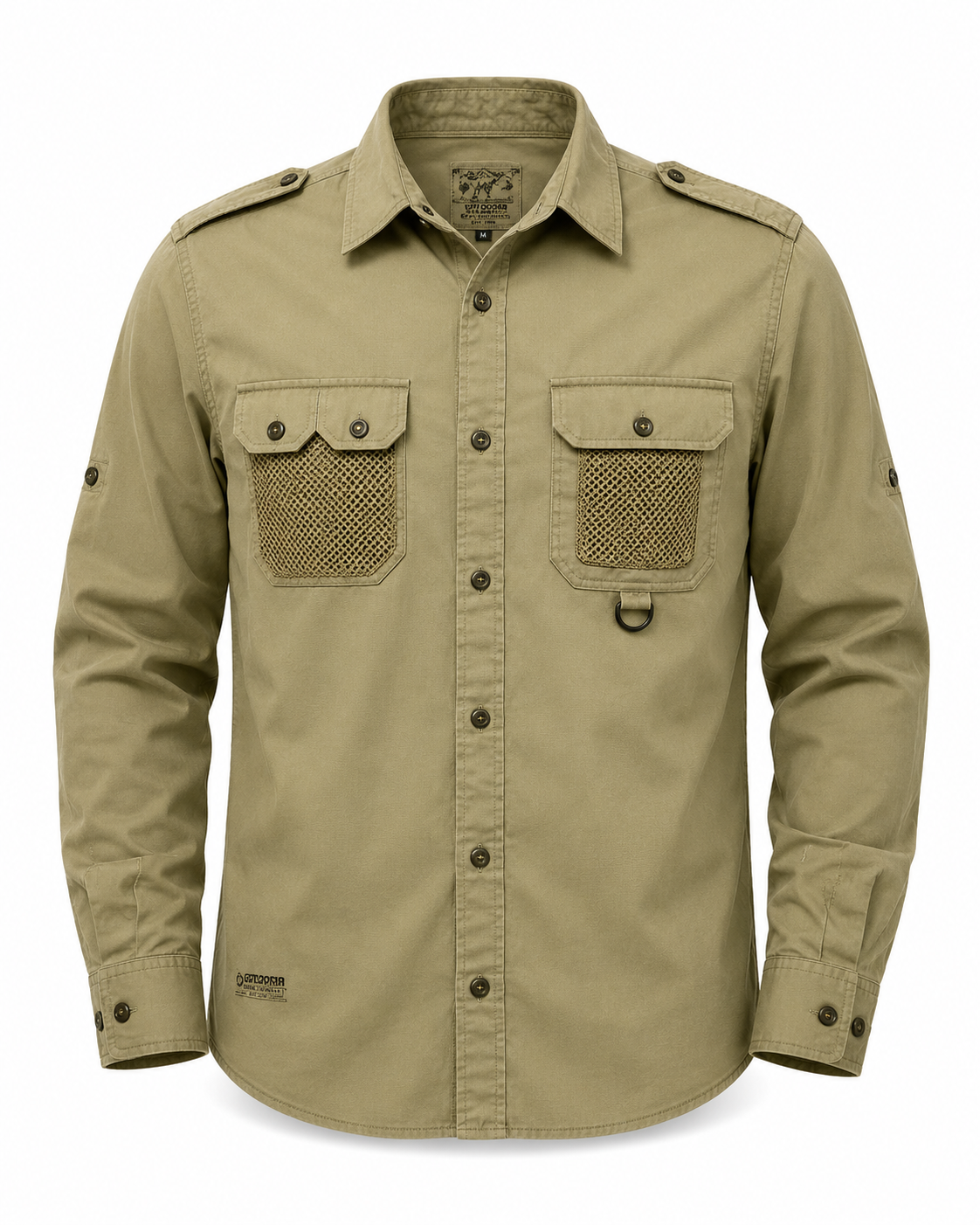 Boys Olive Cotton Canvas Button-Up Shirt Long Sleeve Pockets Size Regular Used