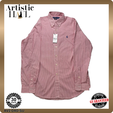 Ralph Lauren Men's Shirt Size L Red White Stripe Button Down Long Sleeve Classic