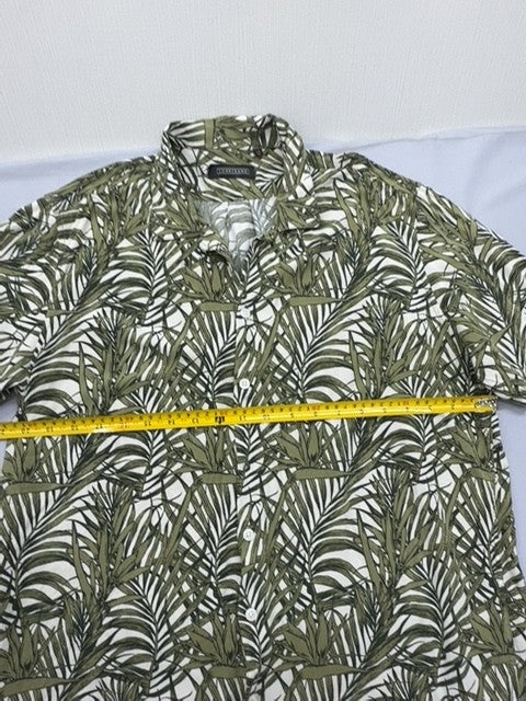 Sonny Bono Men's Green Palm Leaf Print Button-Down Shirt XL Cotton