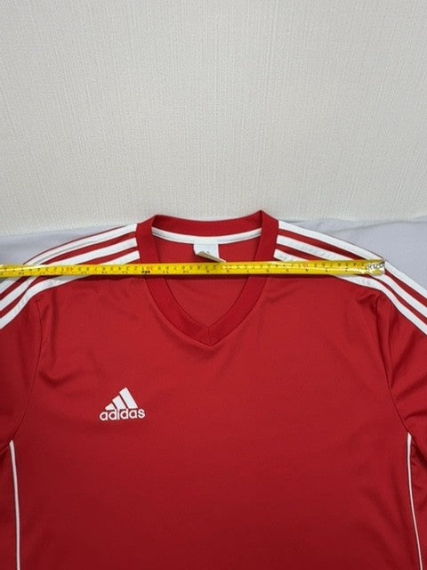 Adidas Men's Red Striped Soccer Jersey XL Short Sleeve V-Neck