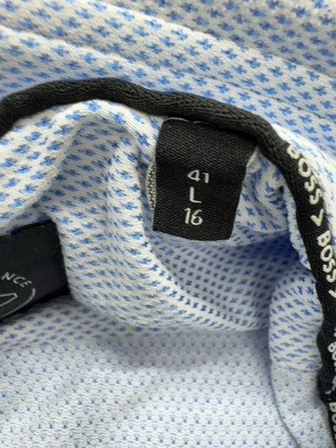 BOSS Men's Blue Micro Dot Button-Down Shirt Size 16 Regular Fit