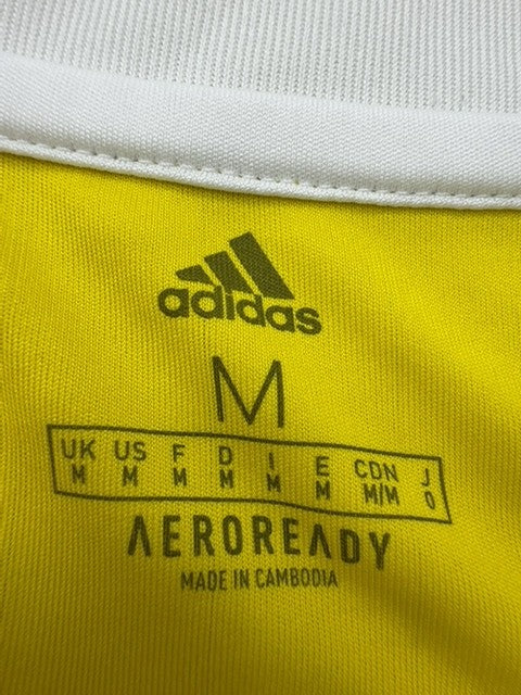 Adidas Unisex Yellow Soccer Jersey V-Neck M Aeroready Short Sleeve
