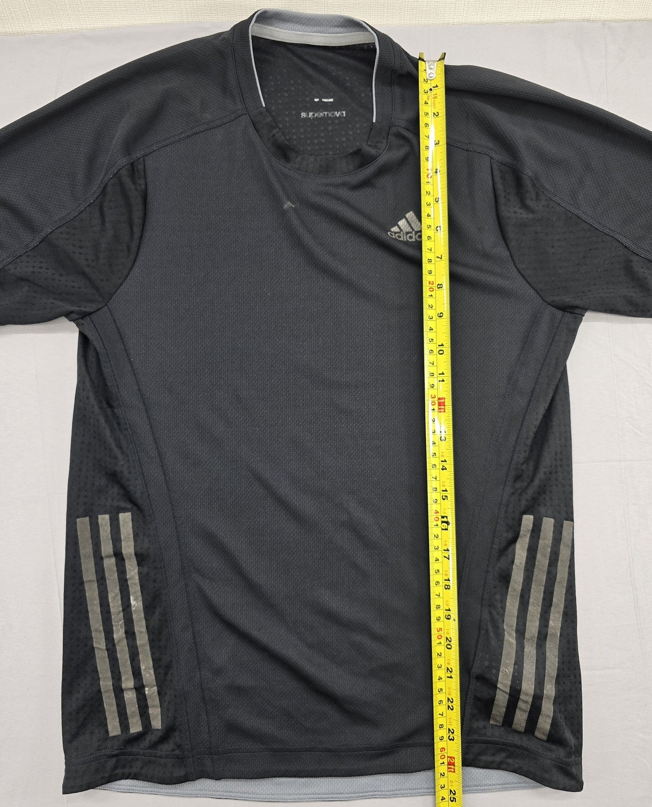 Adidas Men's XL Black Running T-Shirt Stripe Mesh Short Sleeve