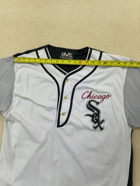 Mirage Men's White Pinstripe Baseball Jersey Size M V-Neck Button Front