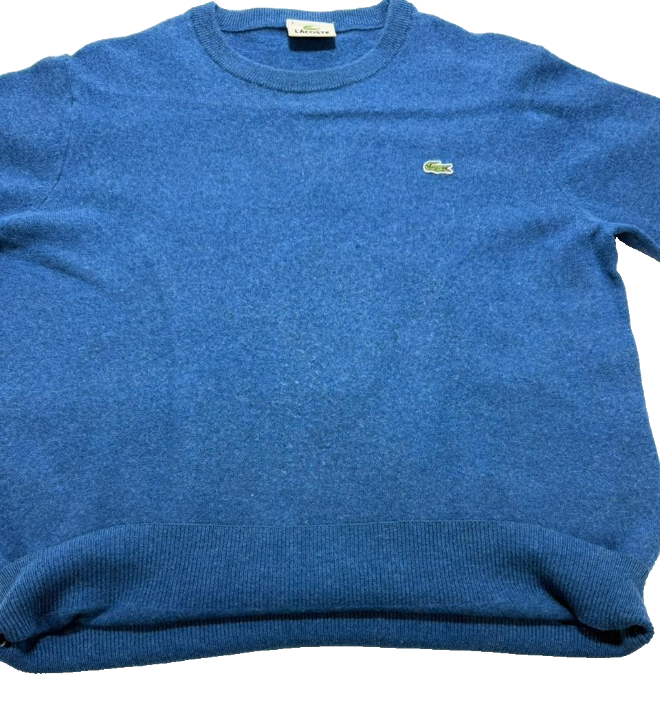 Lacoste Men's Blue Wool Crewneck Sweater Classic Crocodile Logo