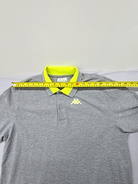 Kappa Unisex Grey Yellow Accent Cotton Polo Shirt Size L Short Sleeve