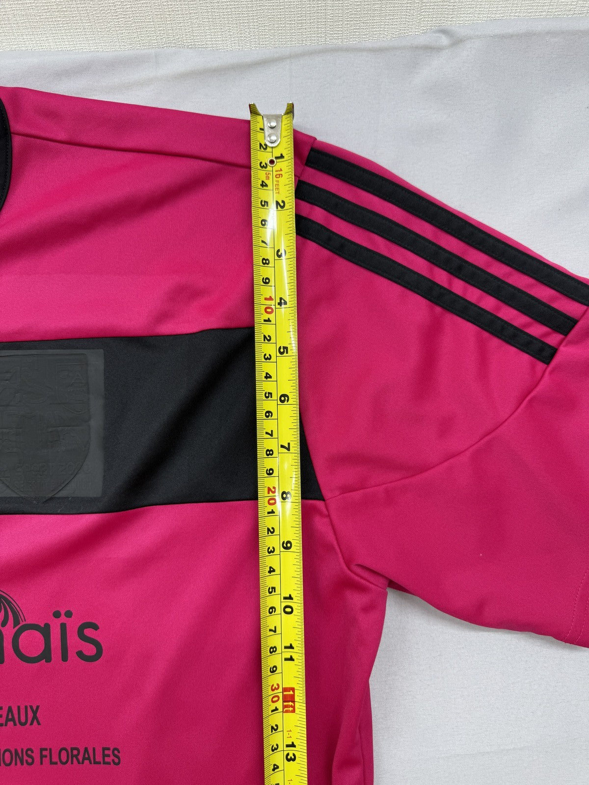 Adidas Pink Striped Soccer Jersey L Short Sleeve Crewneck Polyester