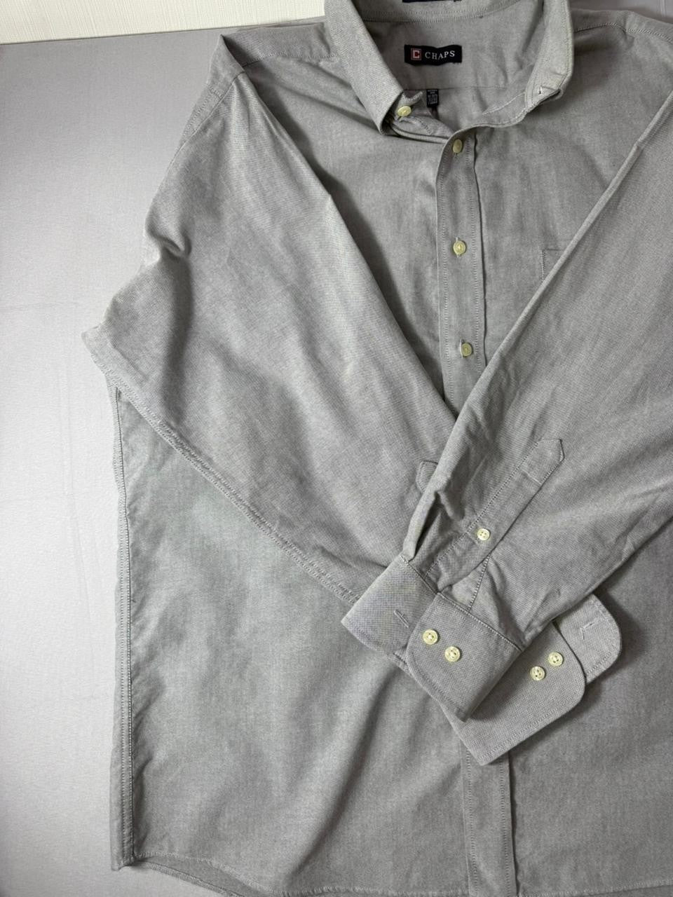 Chaps Gray Oxford Shirt Men's Large Wrinkle Free Button Down Long Sleeve