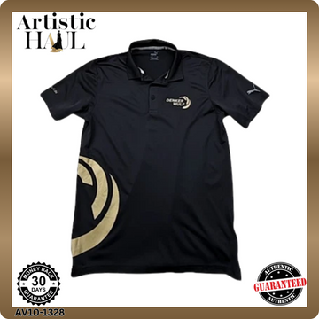 Puma Polo Shirt Men's M Black Polyester Short Sleeve Gold Trim