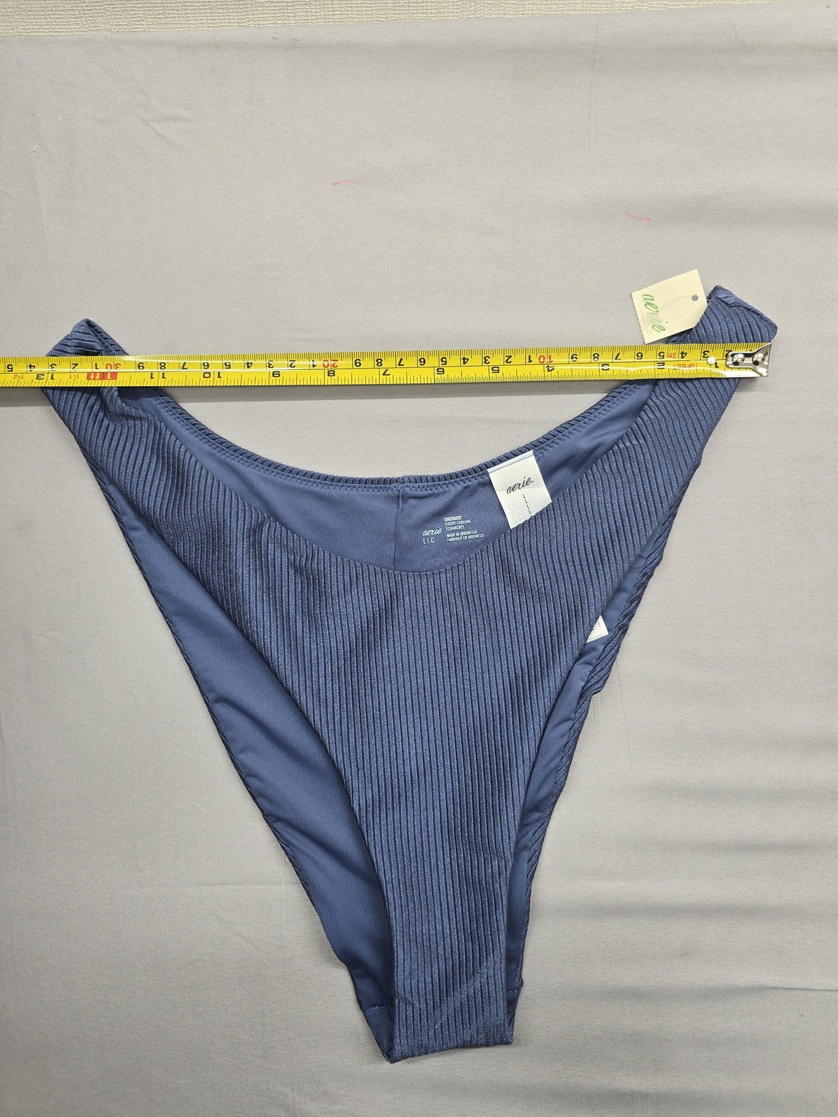 Aerie Navy High Cut Cheeky Swimwear Bottom Ribbed L