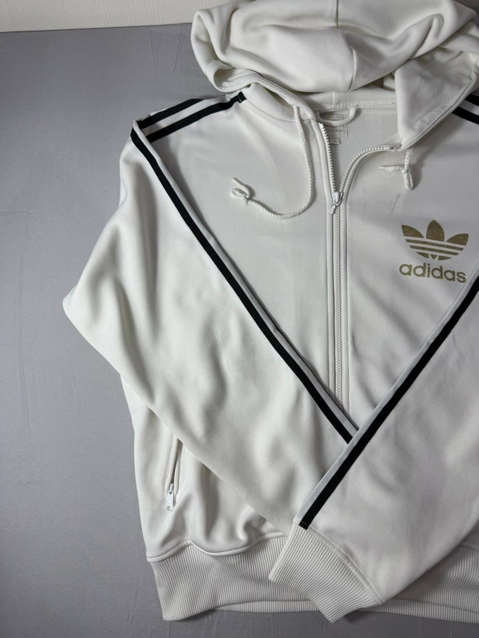 Adidas Originals White Zip Hoodie Men's Large Trefoil Logo Full Zip Jacket