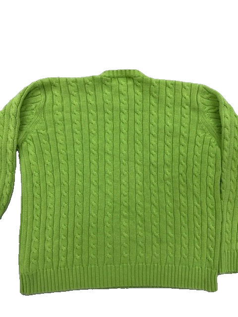 Ralph Lauren Cable Knit Green Crewneck Sweater L Cotton Long Sleeve
