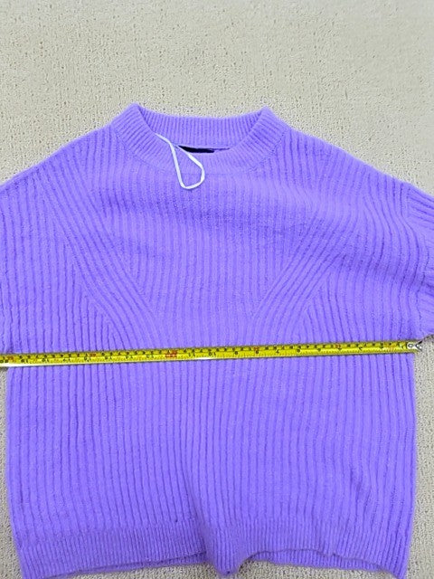 Pieces XS Women's Purple Ribbed Knit Crew Balloon Sleeve Sweater