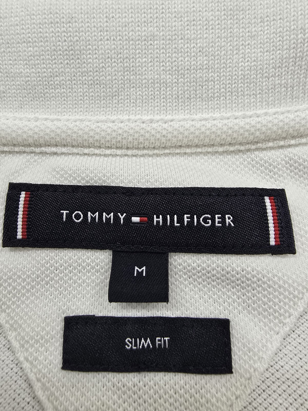 Tommy Hilfiger Men's White Slim Fit Short Sleeve Polo M Cotton Pique Flag Tipped