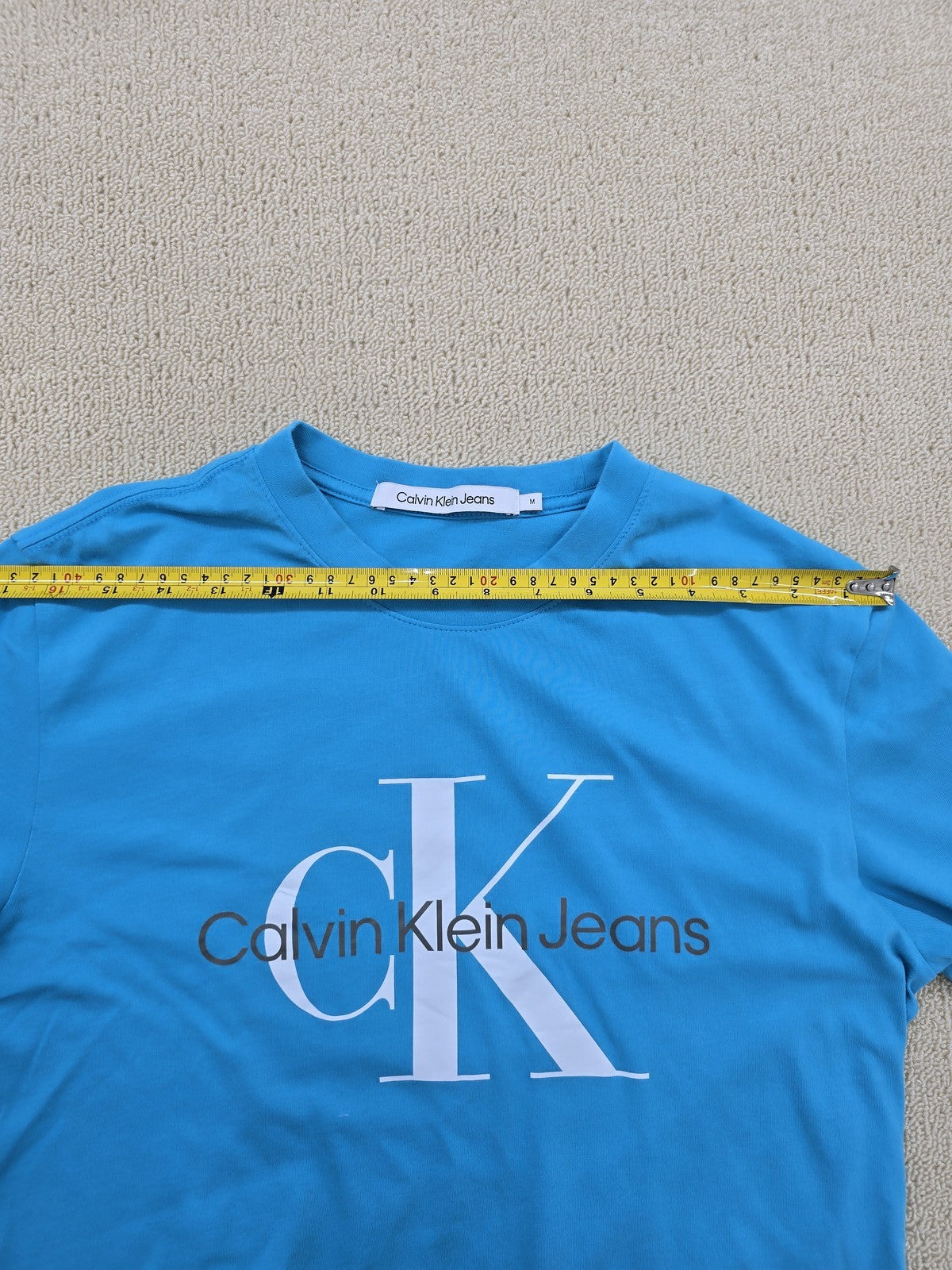 Calvin Klein Jeans Men's Blue Cotton Logo Crewneck T-Shirt M Short Sleeve
