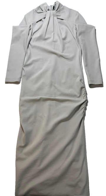 Bnwt Giorgio Armani  High Neck Tie Detail Midi Dress Long Sleeve Ruched Size 42