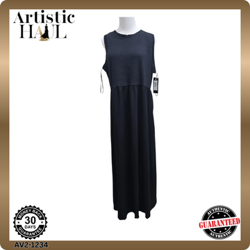 Isaac Mizrahi Black Sleeveless Maxi Dress L Waffle Knit Smocked USA