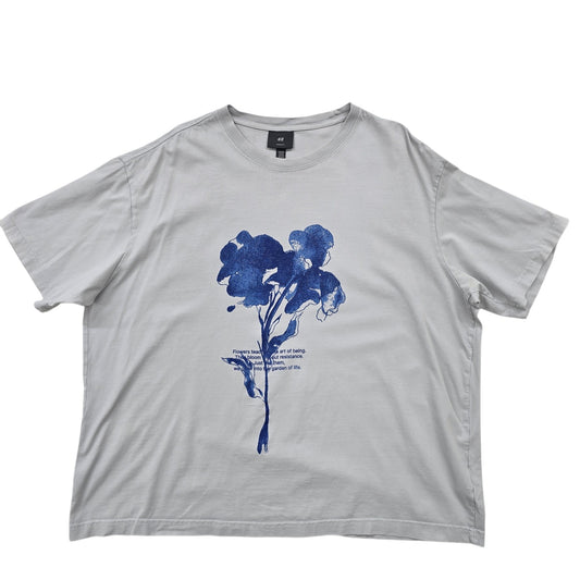 H&M Men's Gray T-Shirt – Size XXL, Floral, Short Sleeve