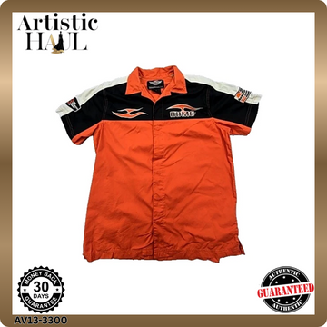 Harley-Davidson Men's Orange Flame Short Sleeve Button-Down Shirt Size M