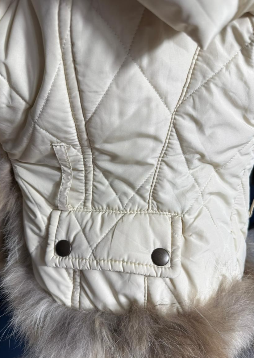 Vero Moda Women's Cream Quilted Jacket With Faux Fur Trim & Collar Size 44
