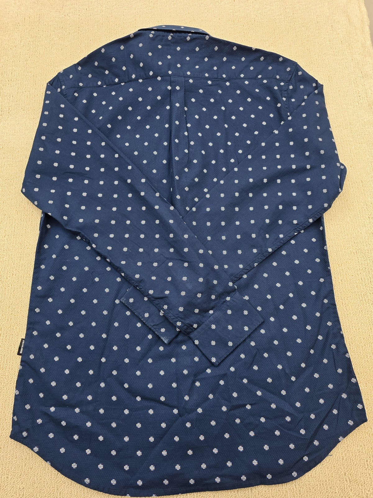 Kenneth Cole NY Men's XL Navy Polka Dot Long Sleeve Button-Down Shirt