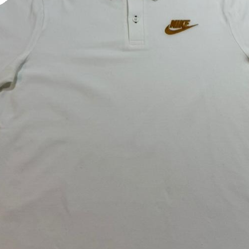 Nike Men's White V-Neck Polo Shirt With Gold Embroidered Logo Size M