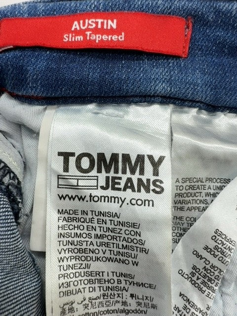 Tommy Jeans Boys Blue Slim Tapered Jeans Size 29x32 Distressed