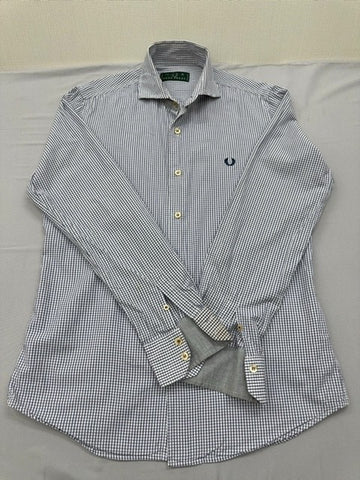 Fred Perry Men's White/Blue Gingham Button-Down Shirt Size M Cotton