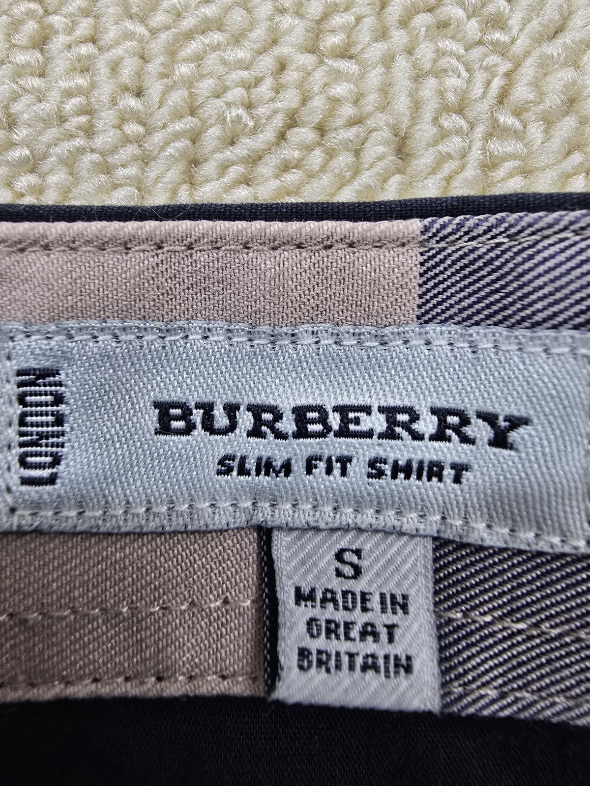 Burberry Slim Fit Navy Short Sleeve Cotton Shirt S Check GB
