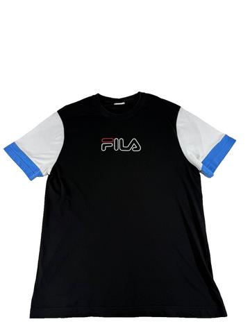 FILA Men's Black Logo T-Shirt Size L Colorblock Short Sleeve Crew Neck