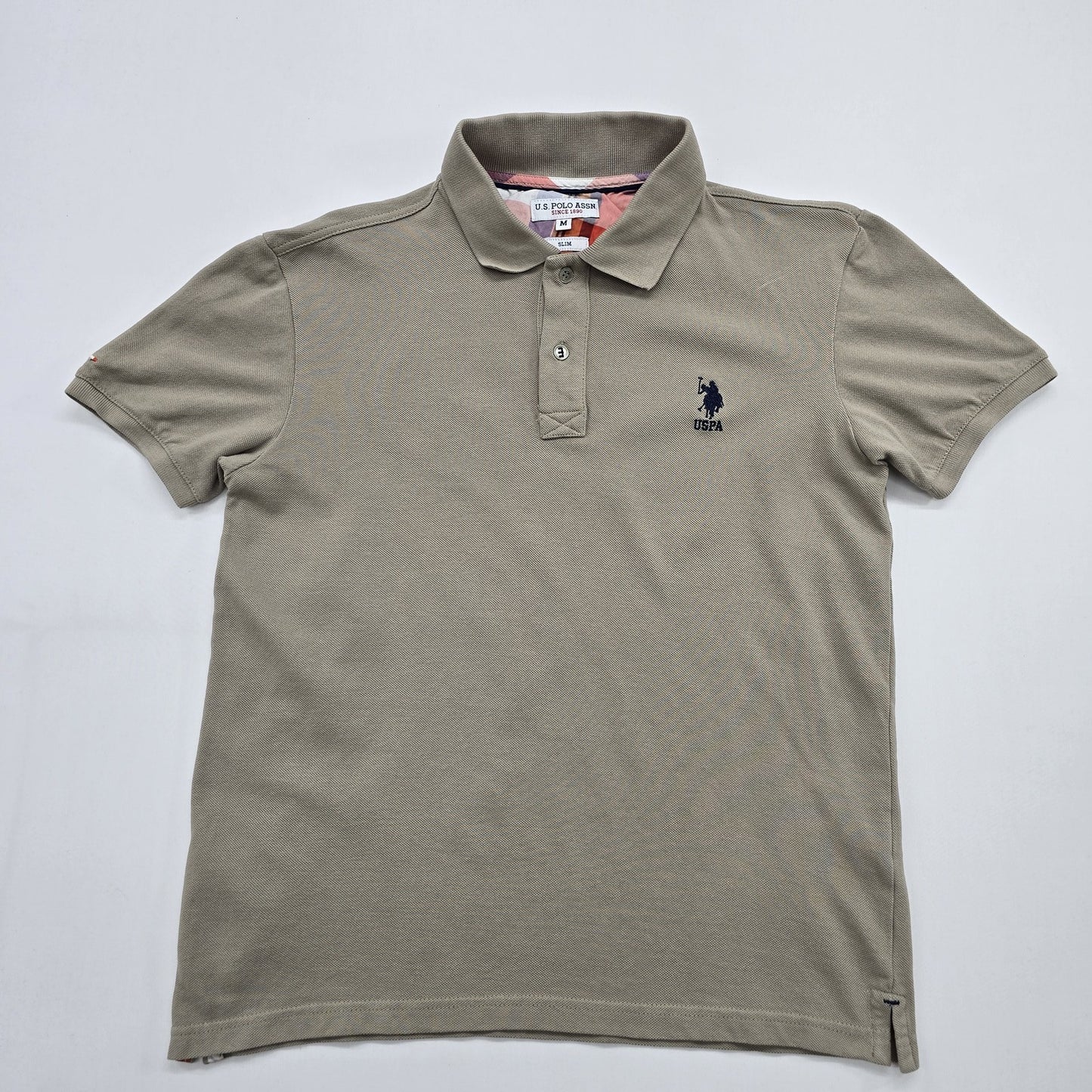 U.S. Polo Assn Men Tan Slim Polo Shirt Size M Cotton Pique Logo Collared