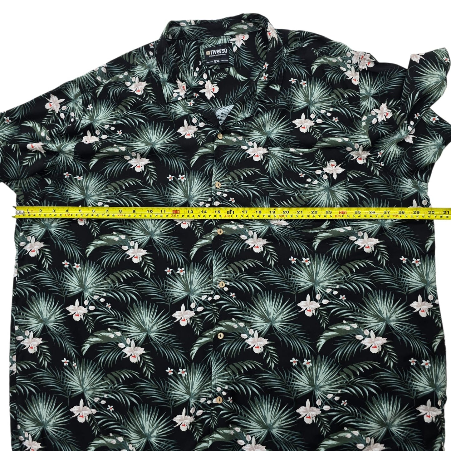 Riverso Men's 5XL Black Floral Tropical Viscose Short Sleeve Shirt