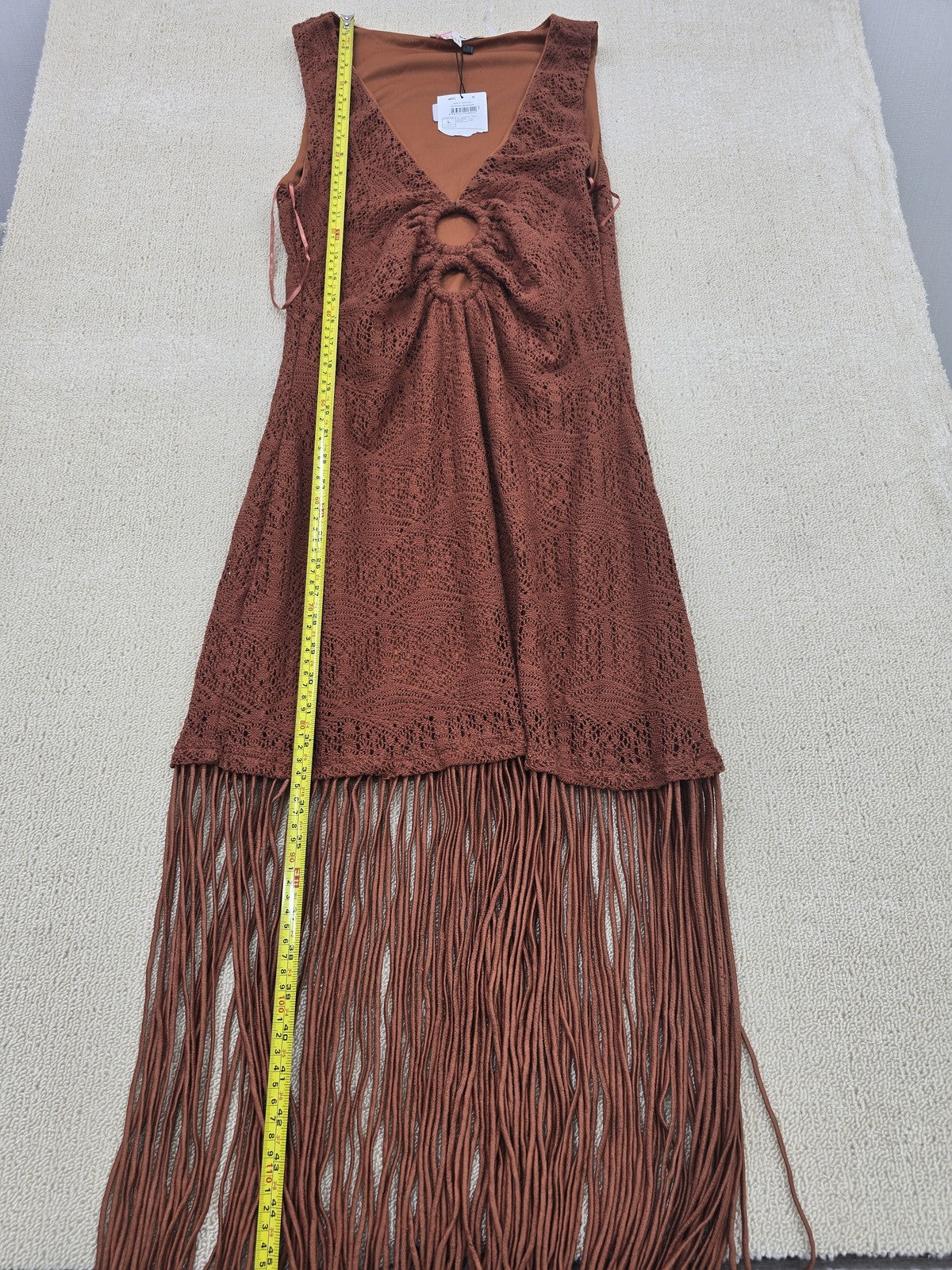 Melange x Kotn Rust Sleeveless Fringe Knit Dress L Women