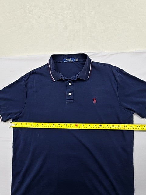 Polo Ralph Lauren Men's Navy Polo Shirt Size L Pony Logo White Piping