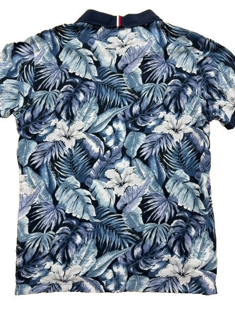 Tommy Hilfiger Men's Blue Palm Leaf Polo L Short Sleeve Cotton
